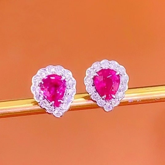 14K GOLD 1.5 CT NATURAL RUBY & DIAMOND EARRINGS - 2