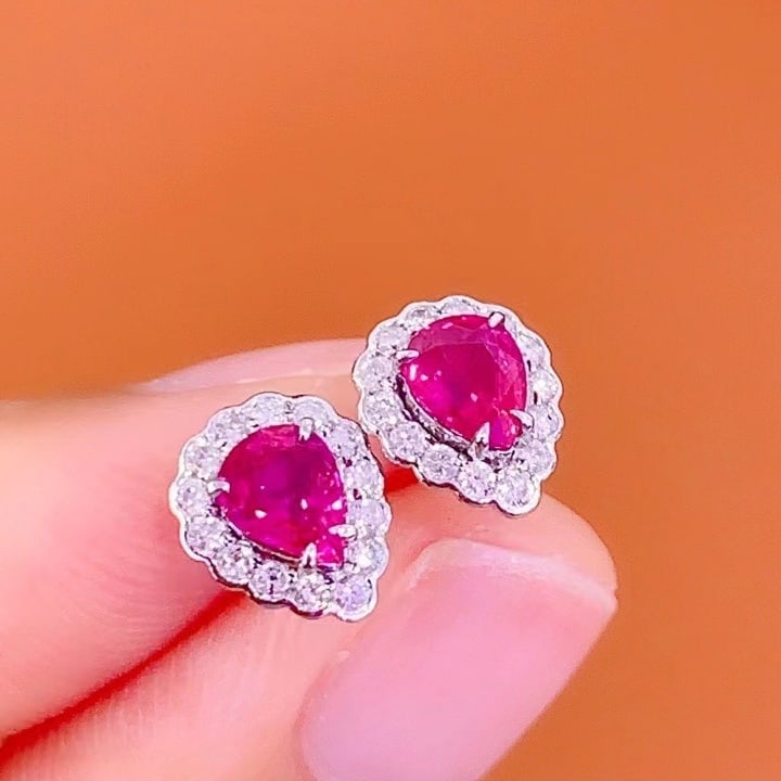 14K GOLD 1.5 CT NATURAL RUBY & DIAMOND EARRINGS - 3