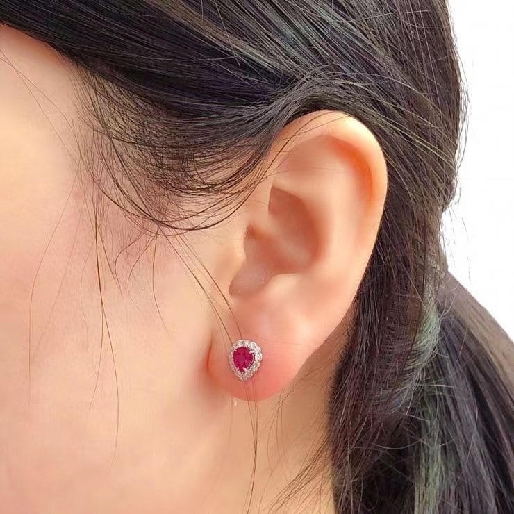 14K GOLD 1.5 CT NATURAL RUBY & DIAMOND EARRINGS - 4