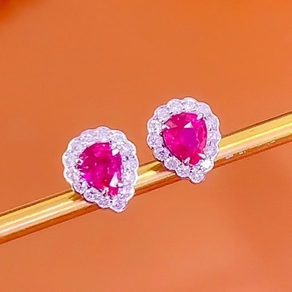 14K GOLD 1.5 CT NATURAL RUBY & DIAMOND EARRINGS - 5
