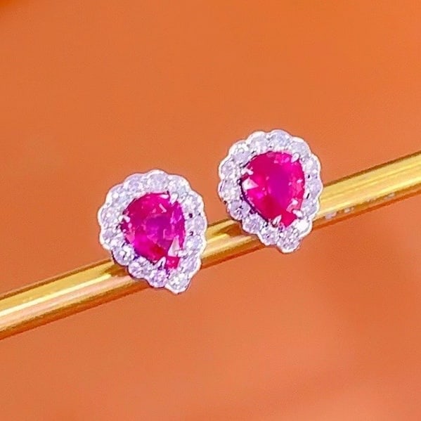 14K GOLD 1.5 CT NATURAL RUBY & DIAMOND EARRINGS - 6