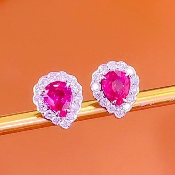 14K GOLD 1.5 CT NATURAL RUBY & DIAMOND EARRINGS - 7