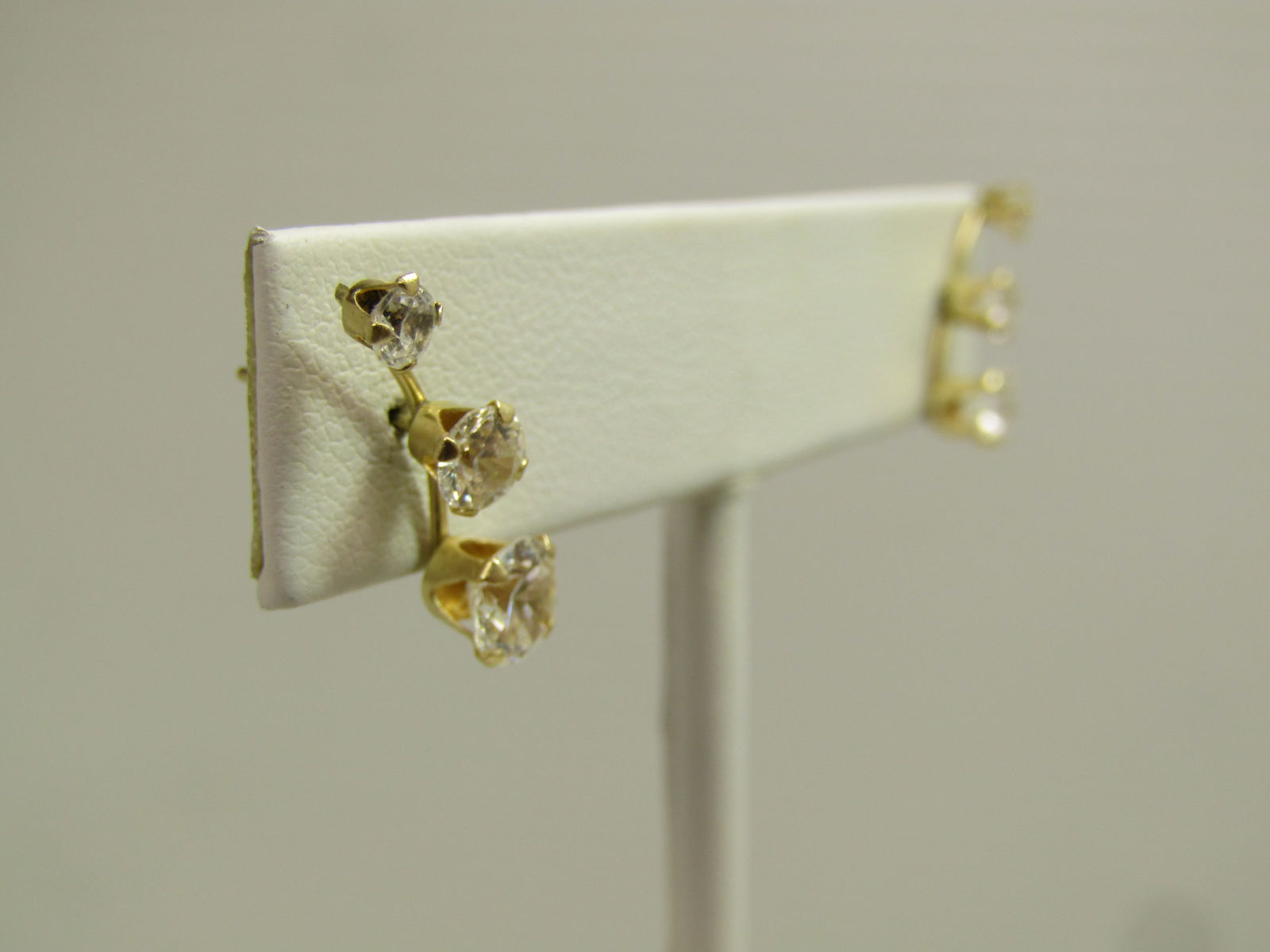 Vintage 14kt CZ Past/Present/Future Earrings, Pierced, 1980's-1990's - 2