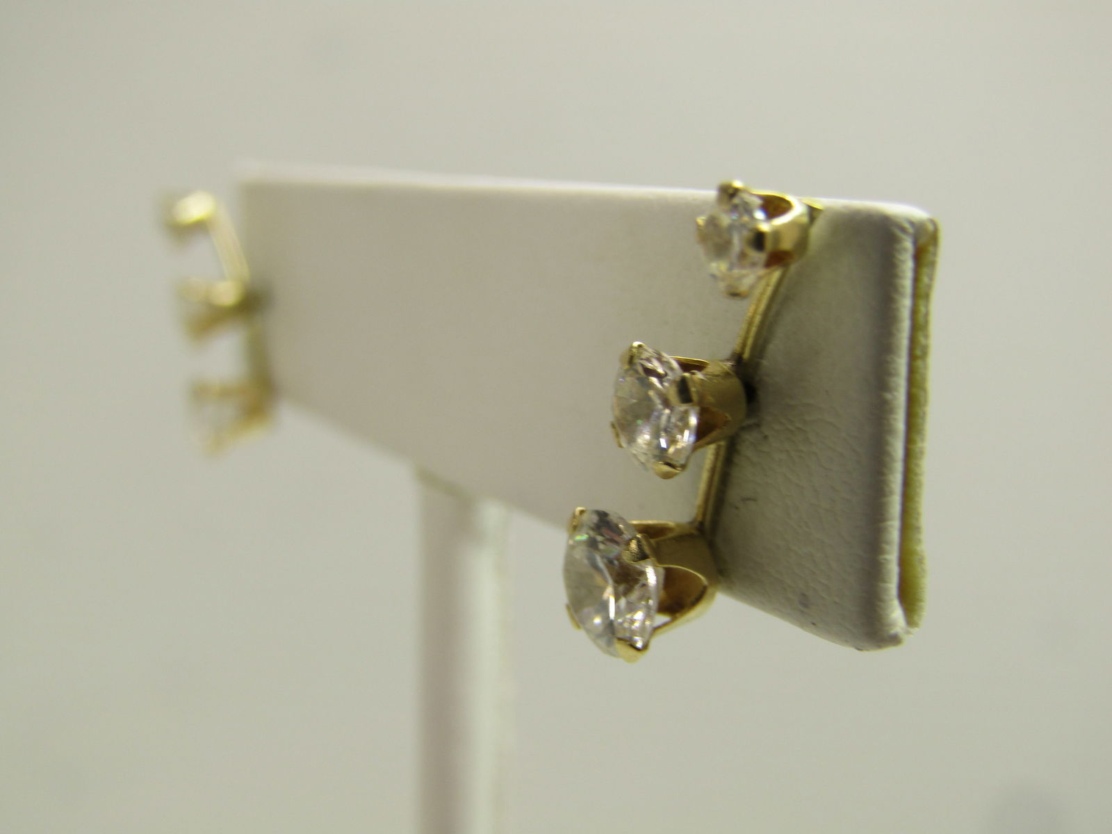 Vintage 14kt CZ Past/Present/Future Earrings, Pierced, 1980's-1990's - 3