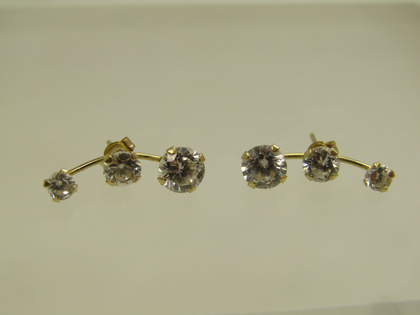 Vintage 14kt CZ Past/Present/Future Earrings, Pierced, 1980's-1990's - 5