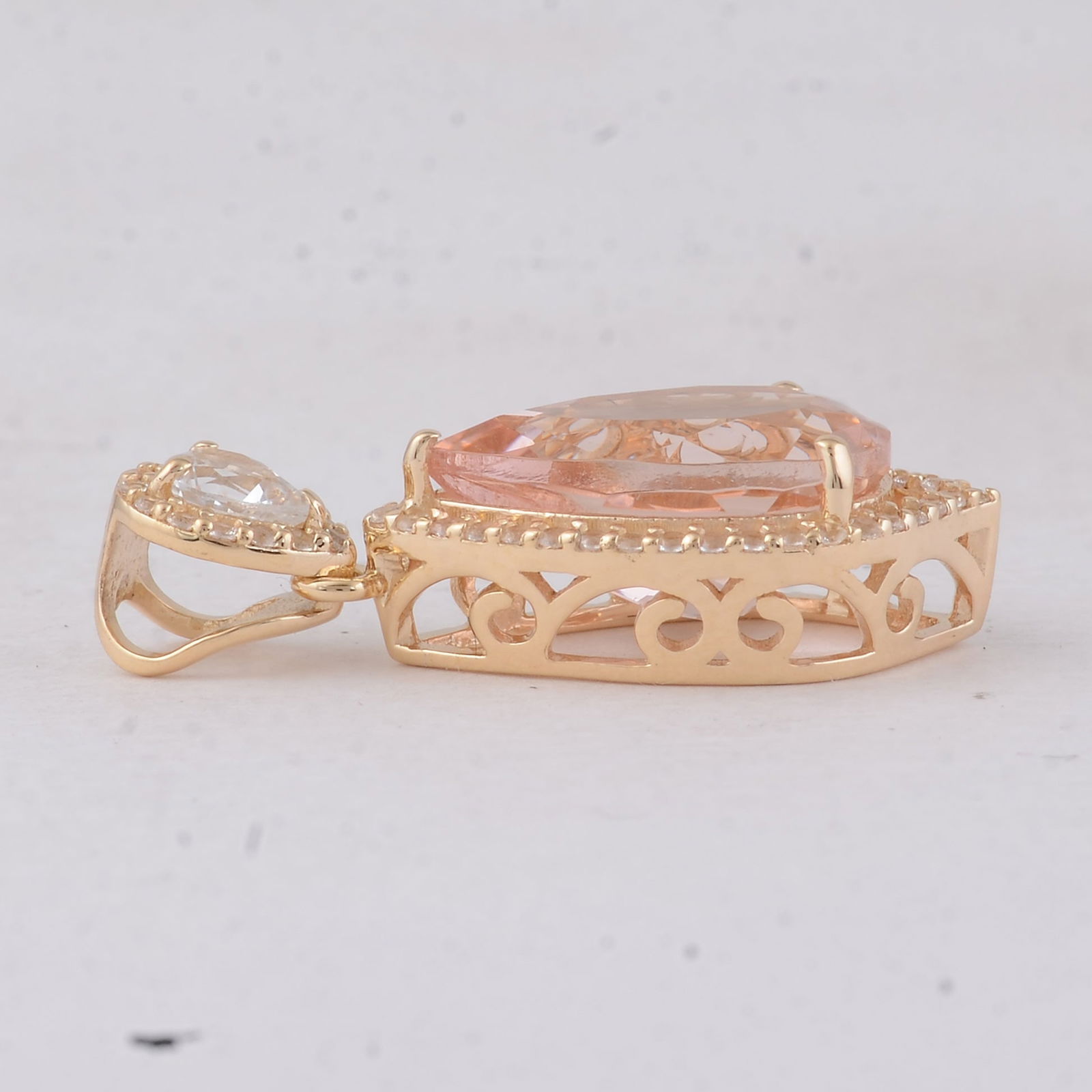 3.31 Ct Pear Morganite 9K Gold Pendant - 3