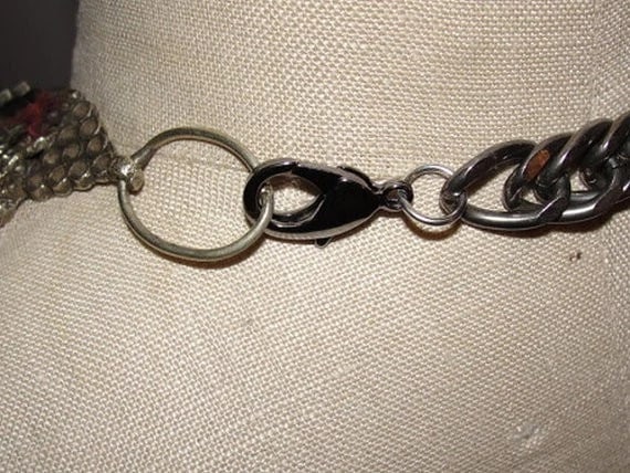 Vintage Afghani White Metal Collar Inlaid with Colored Glass and Bells - 6