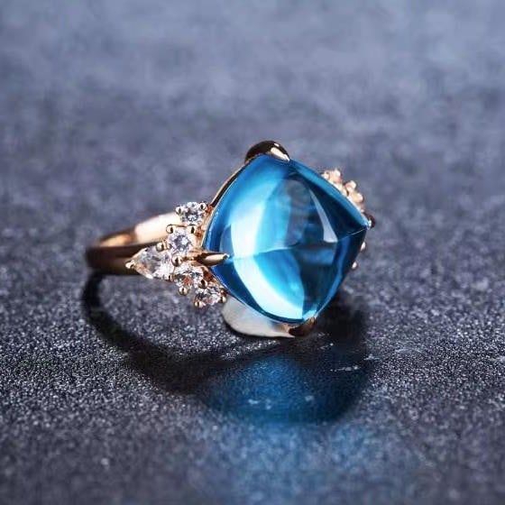 14K GOLD 11.11 CTW NATURAL TOPAZ & SAPPHIRE RING - 2