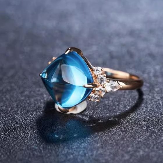 14K GOLD 11.11 CTW NATURAL TOPAZ & SAPPHIRE RING - 3