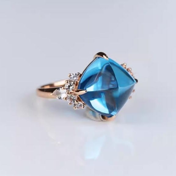 14K GOLD 11.11 CTW NATURAL TOPAZ & SAPPHIRE RING - 5