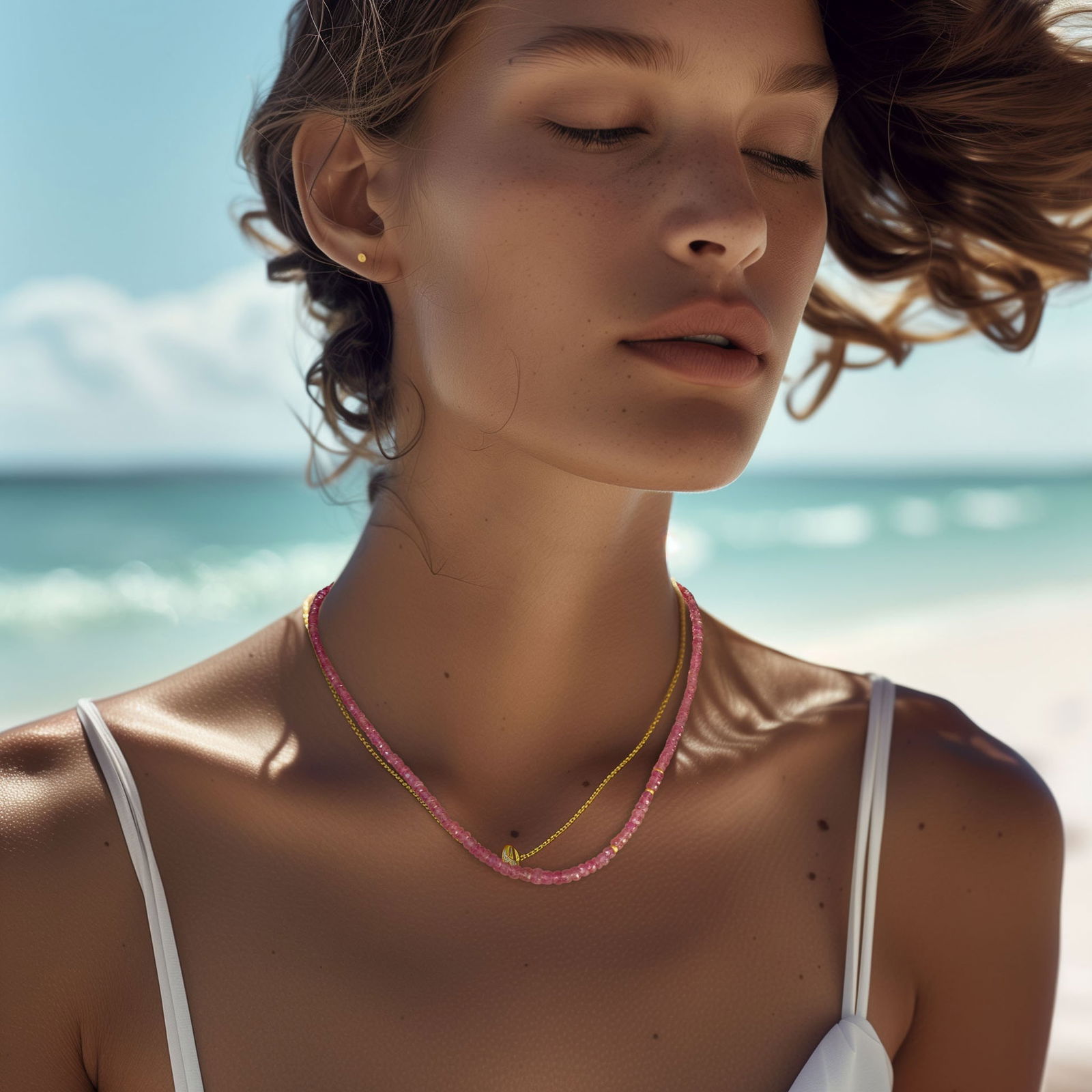 Pink Sapphire Necklace 14K Gold - 2