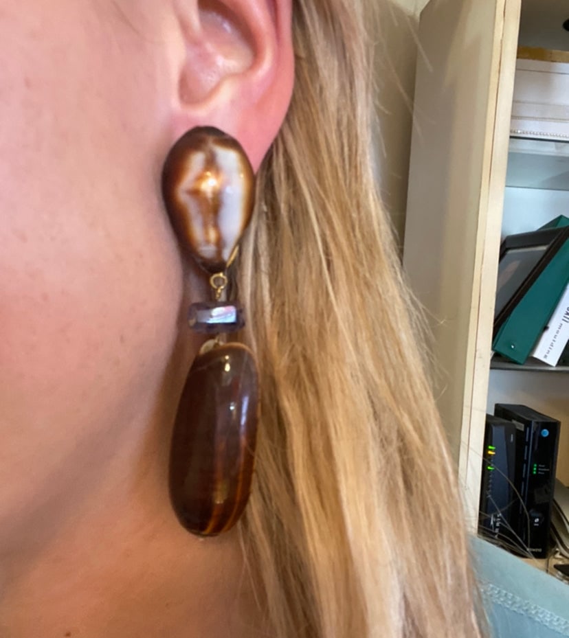 Amethyst & Olive Shell Earrings - 2