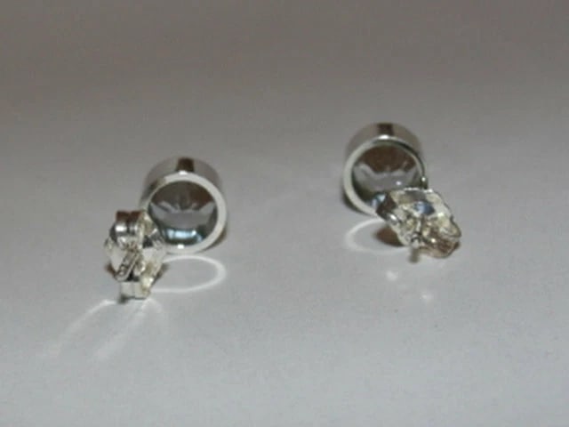 Sterling Silver Faceted Aquamarine Bezel Set Earrings Birthstone March - 4