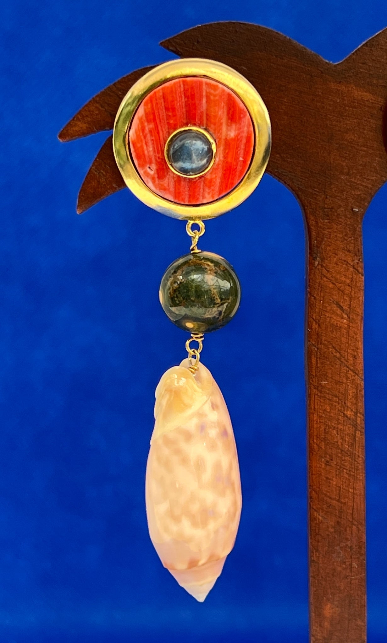 Spondylus and Pink Olive Drop Earrings - 2