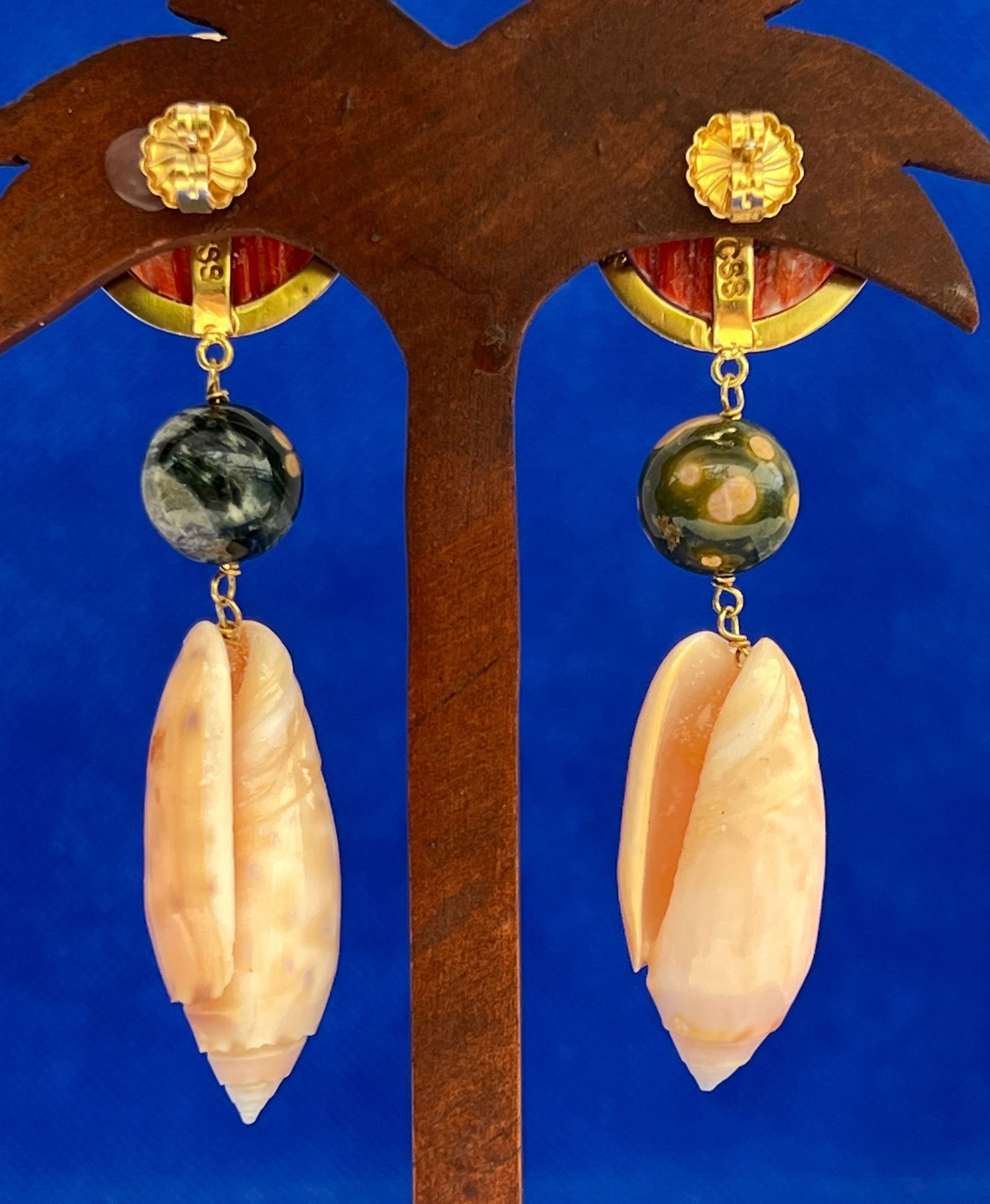 Spondylus and Pink Olive Drop Earrings - 3