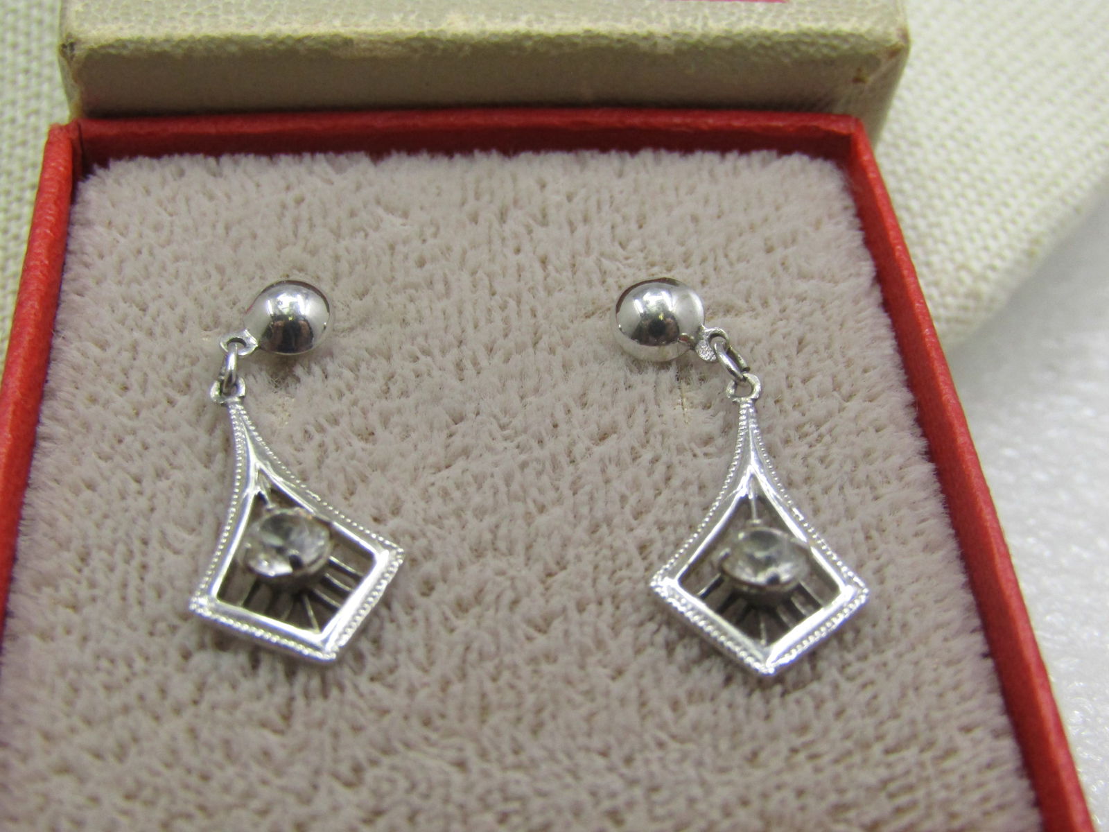 Vintage 10kt White Topaz Drop Earrings, Pierced, Signed PSCo, 1930's-1940's - 3