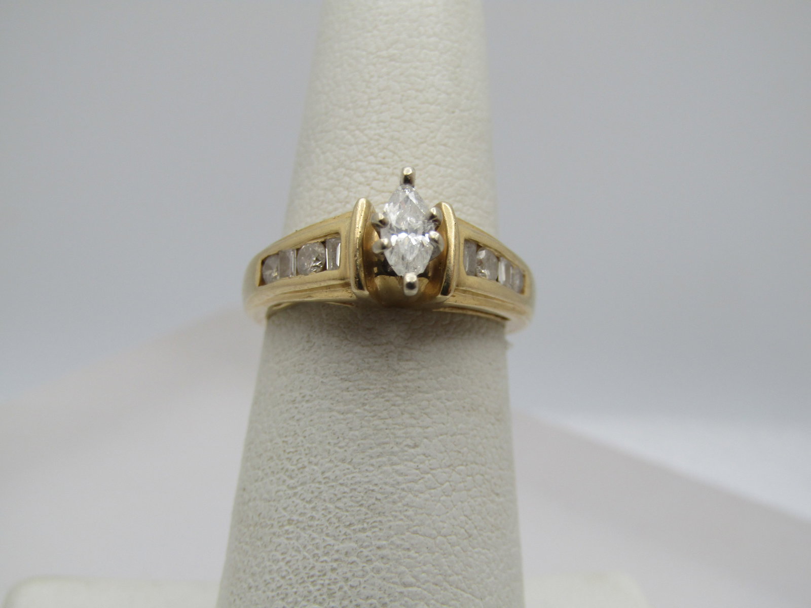 Vintage 14kt Marquise Multi-Diamond Engagement Ring, Size 5.5. , 1960's-1980's: Title:Vintage 14kt Marquise Multi-Diamond Engagement Ring, Size 5.5. , 1960's-1980'sDescription:Vintage 14kt Marquise Multi-Diamond Engagement Ring, Size 5.5. , .50 tcw, 1960's-1980's. The marquise