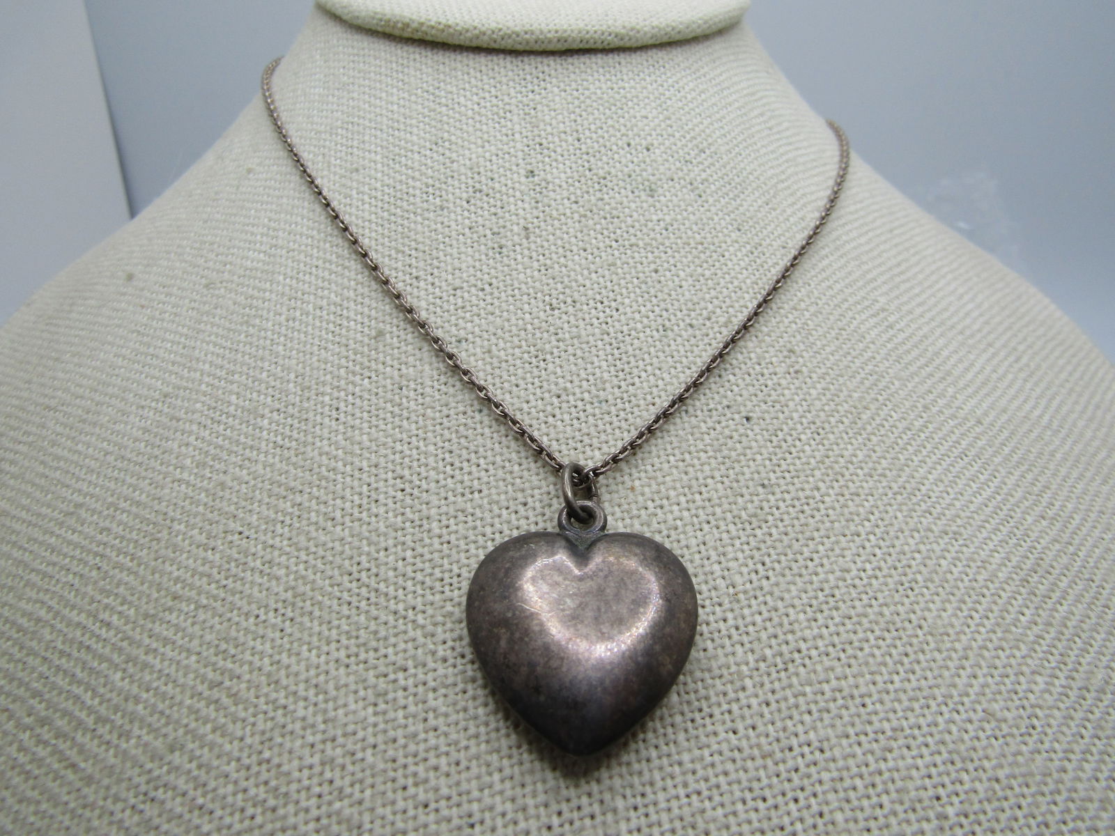 Vintage Sterling Puffy Heart Necklace, Signed Sterling & Tiffany Co, 16" - 3