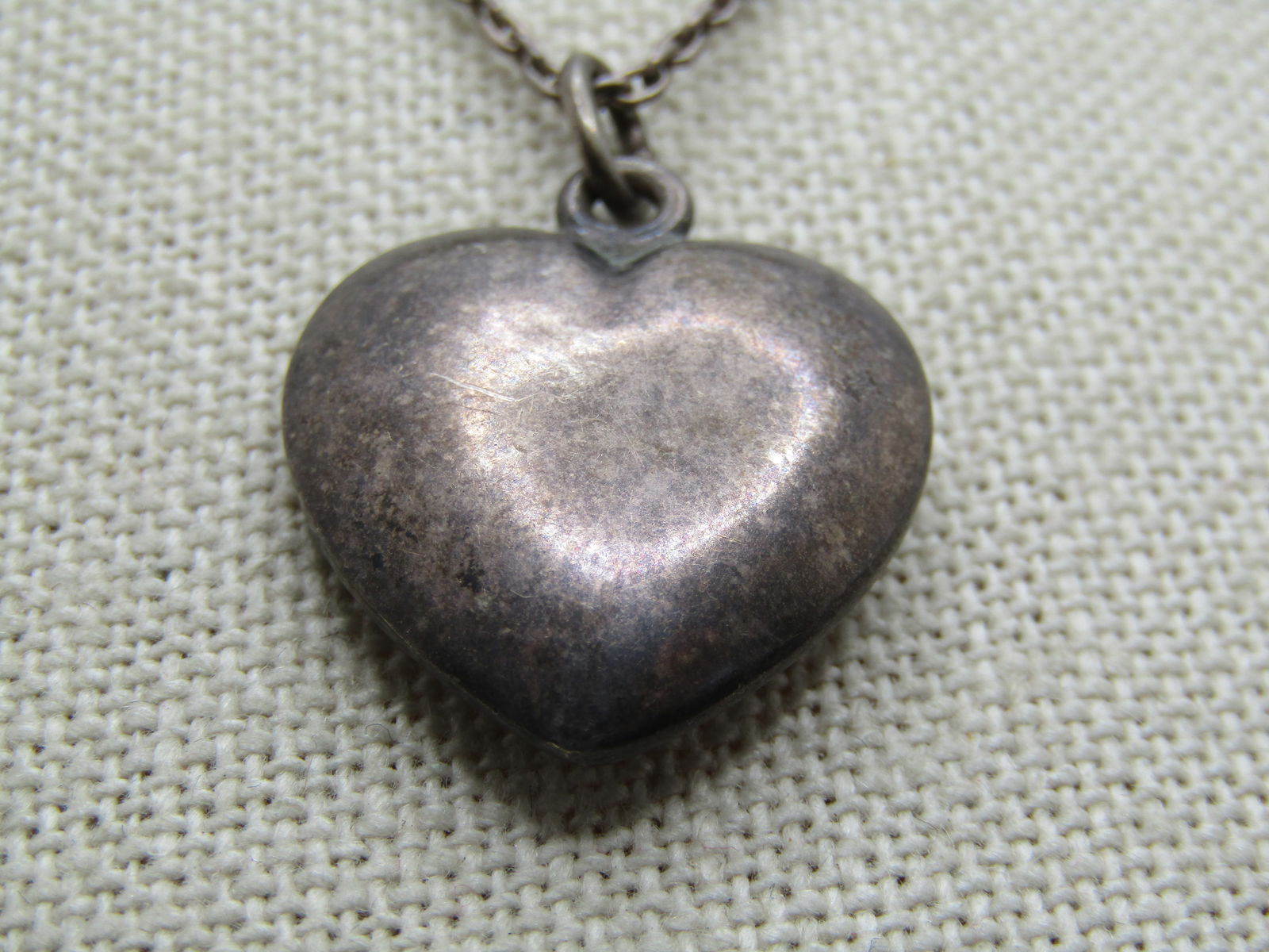 Vintage Sterling Puffy Heart Necklace, Signed Sterling & Tiffany Co, 16" - 5