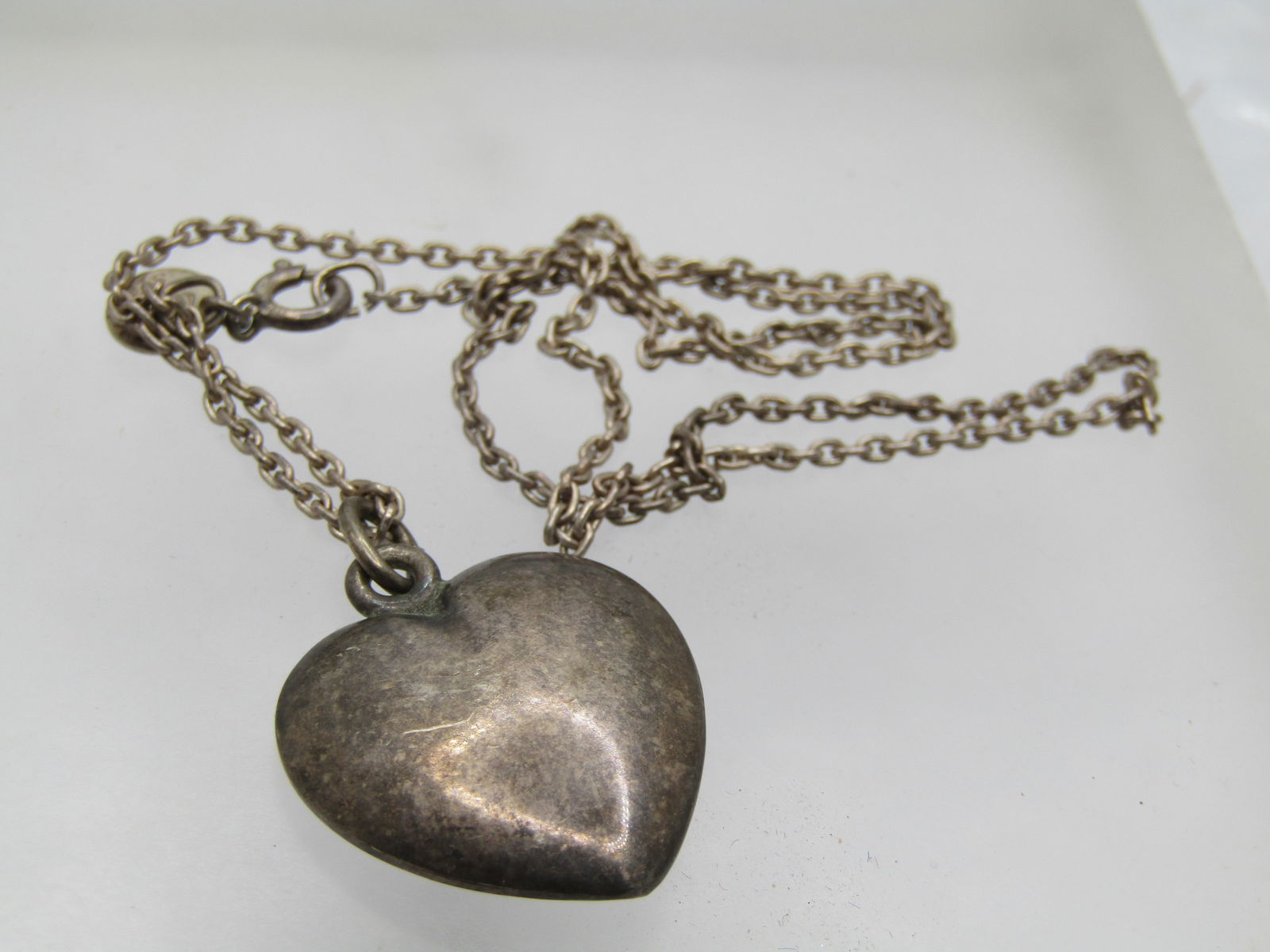 Vintage Sterling Puffy Heart Necklace, Signed Sterling & Tiffany Co, 16" - 6