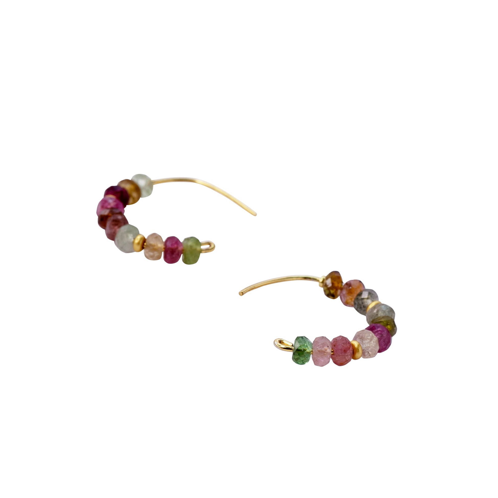 Rainbow Tourmaline Half Moon Earring 14K Gold Hoop - 6