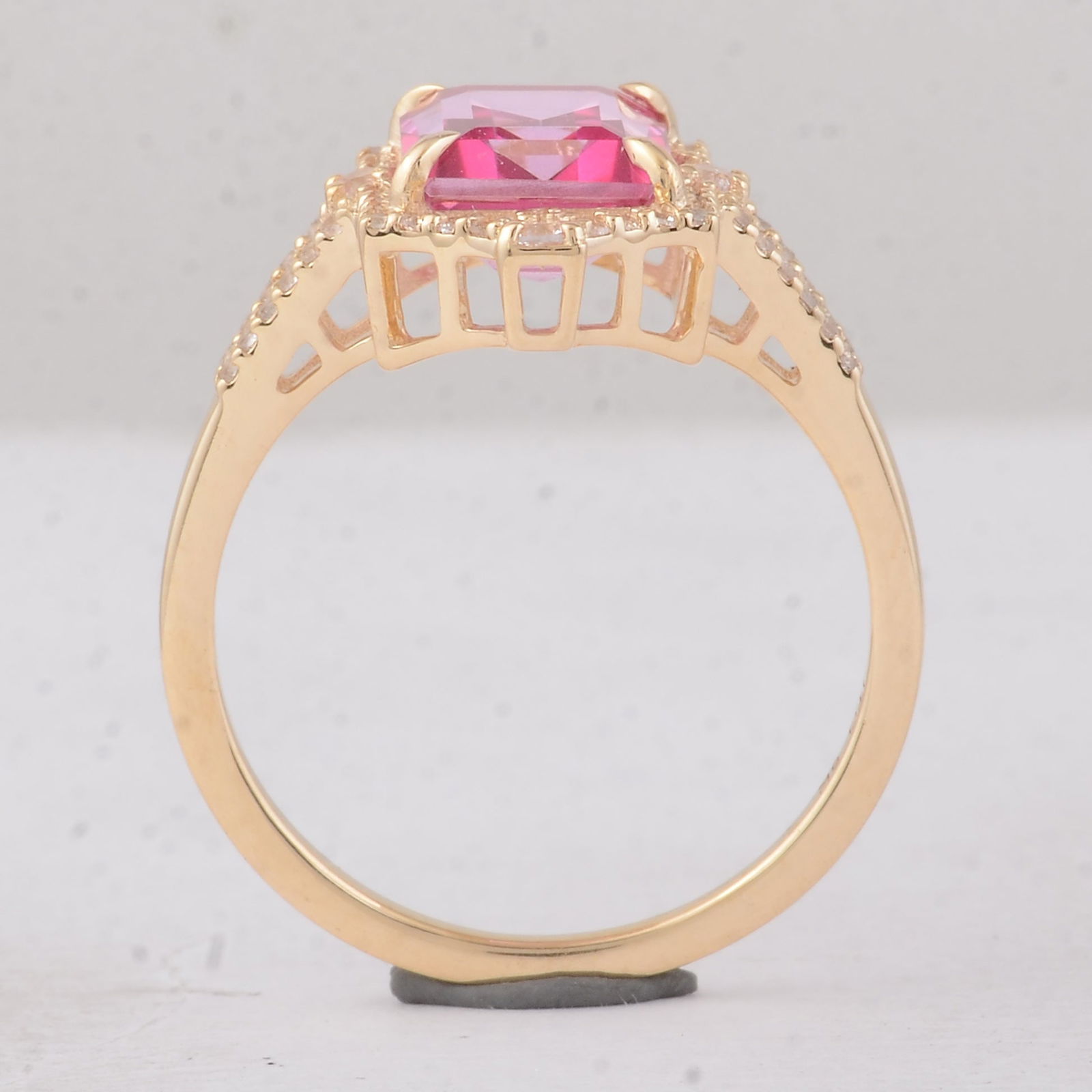3.22 Ct Octagon Pink Topaz 9K Gold Ring - 4