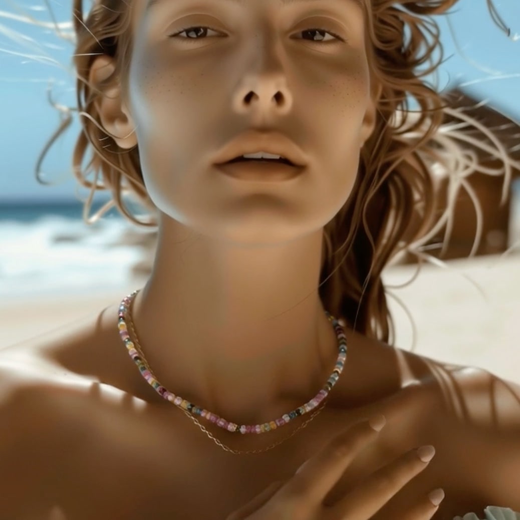 Birthstone October Watermelon Tourmaline Necklace 14K Gold - 7