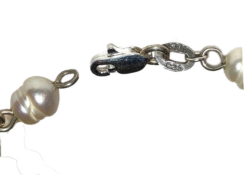 Sterling Silver Hand Made Artisan Cultured Pearl Bracelet - 3