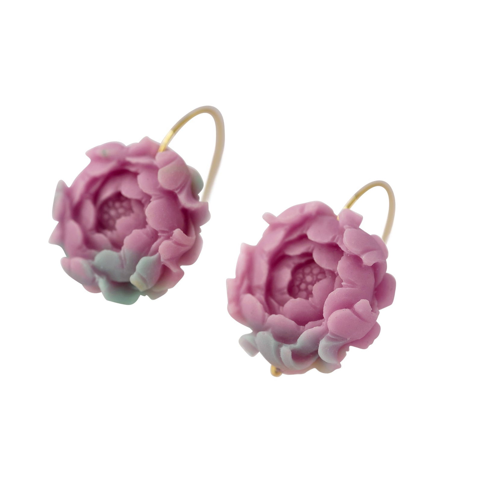 Agate Peony Large Earrings 14K Gold Hook - 5