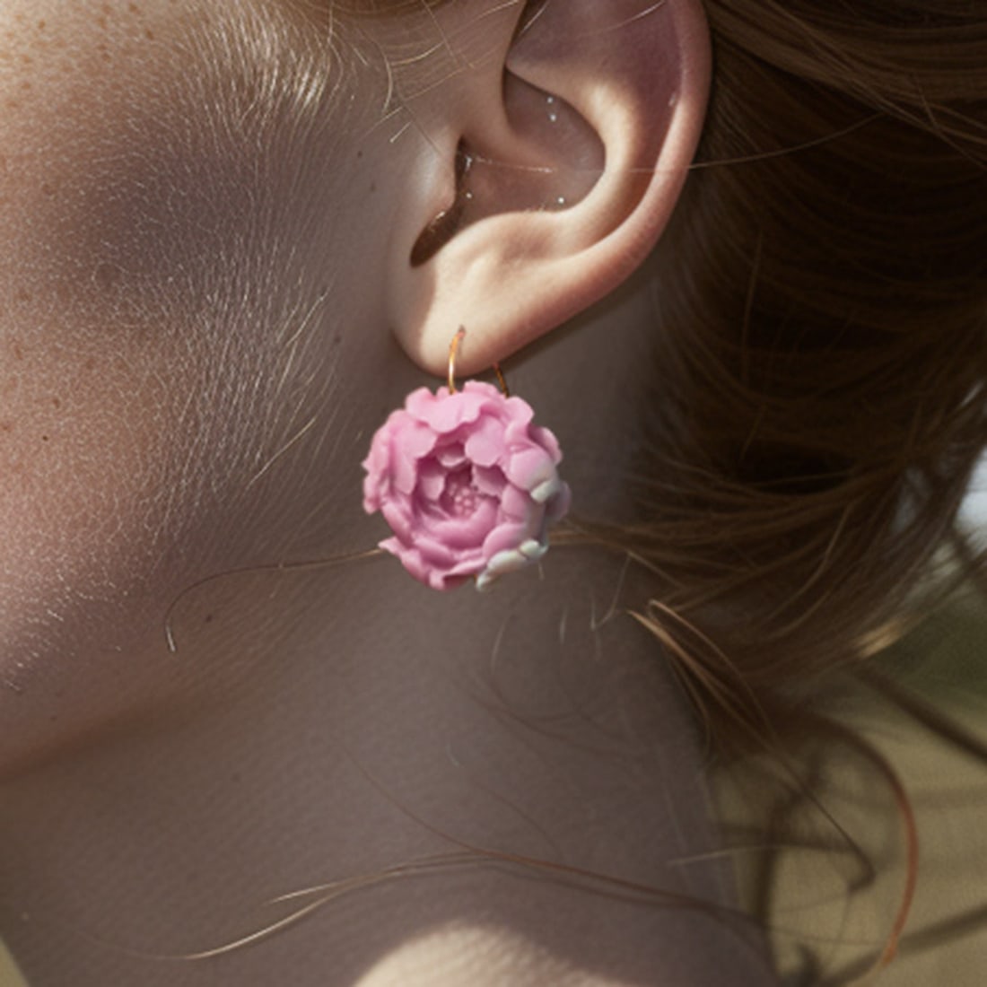 Agate Peony Large Earrings 14K Gold Hook - 8