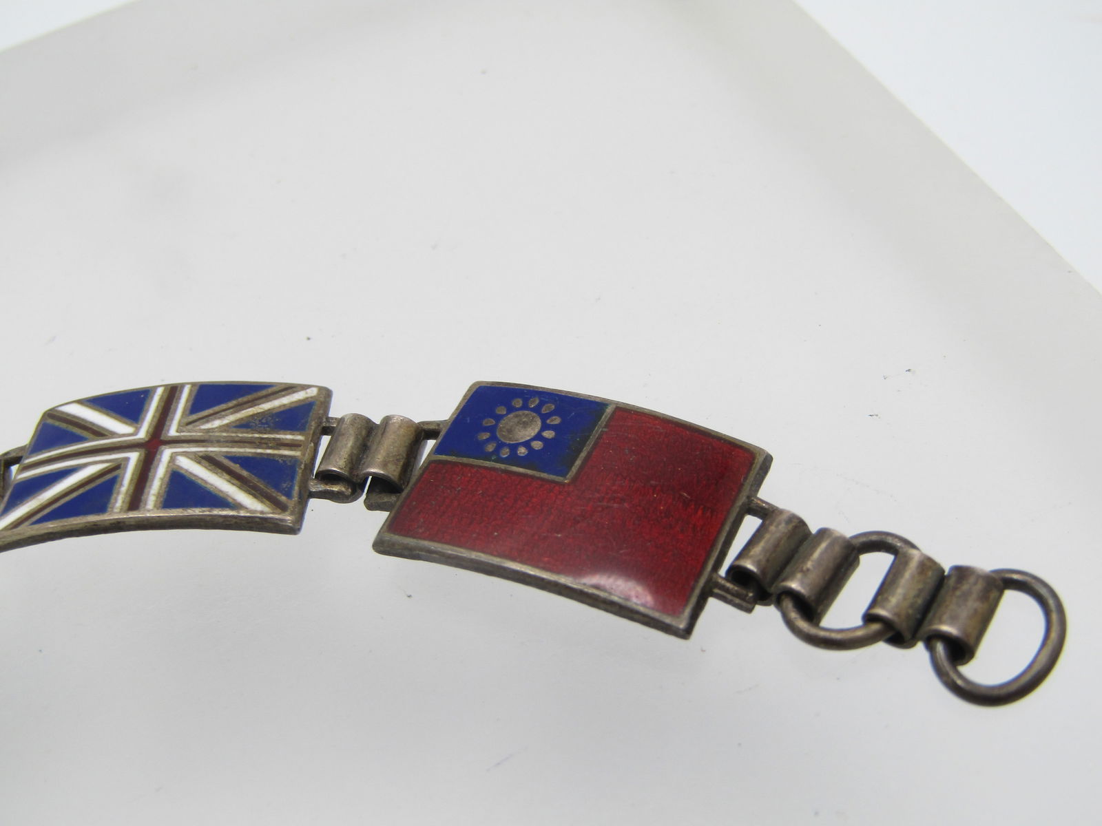 Vintage Sterling WWII Four Flag Bracelet, 5.5", Enameled. - 3