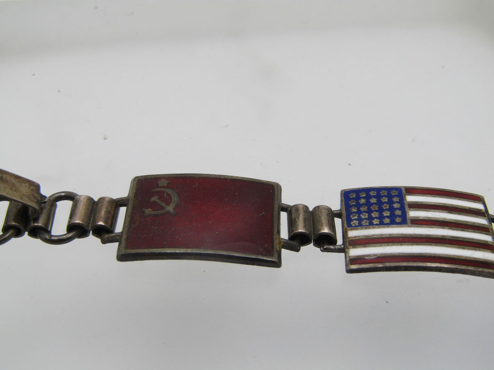 Vintage Sterling WWII Four Flag Bracelet, 5.5", Enameled. - 4