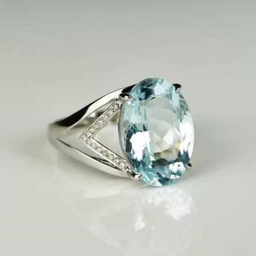14K GOLD 7 CT NATURAL AQUAMARINE & DIAMOND RING - 4