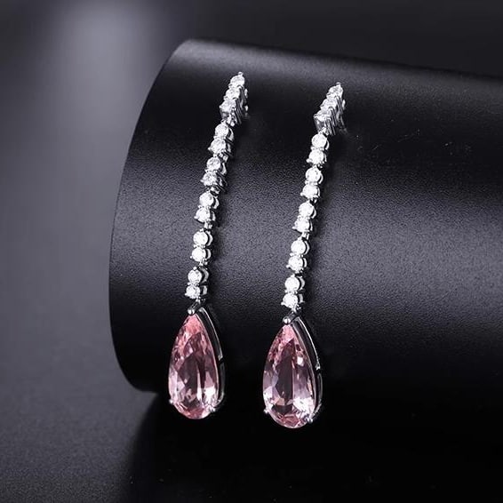 14K GOLD 3.70 CTW NATURAL MORGANITE & DIAMOND EARRINGS - 3