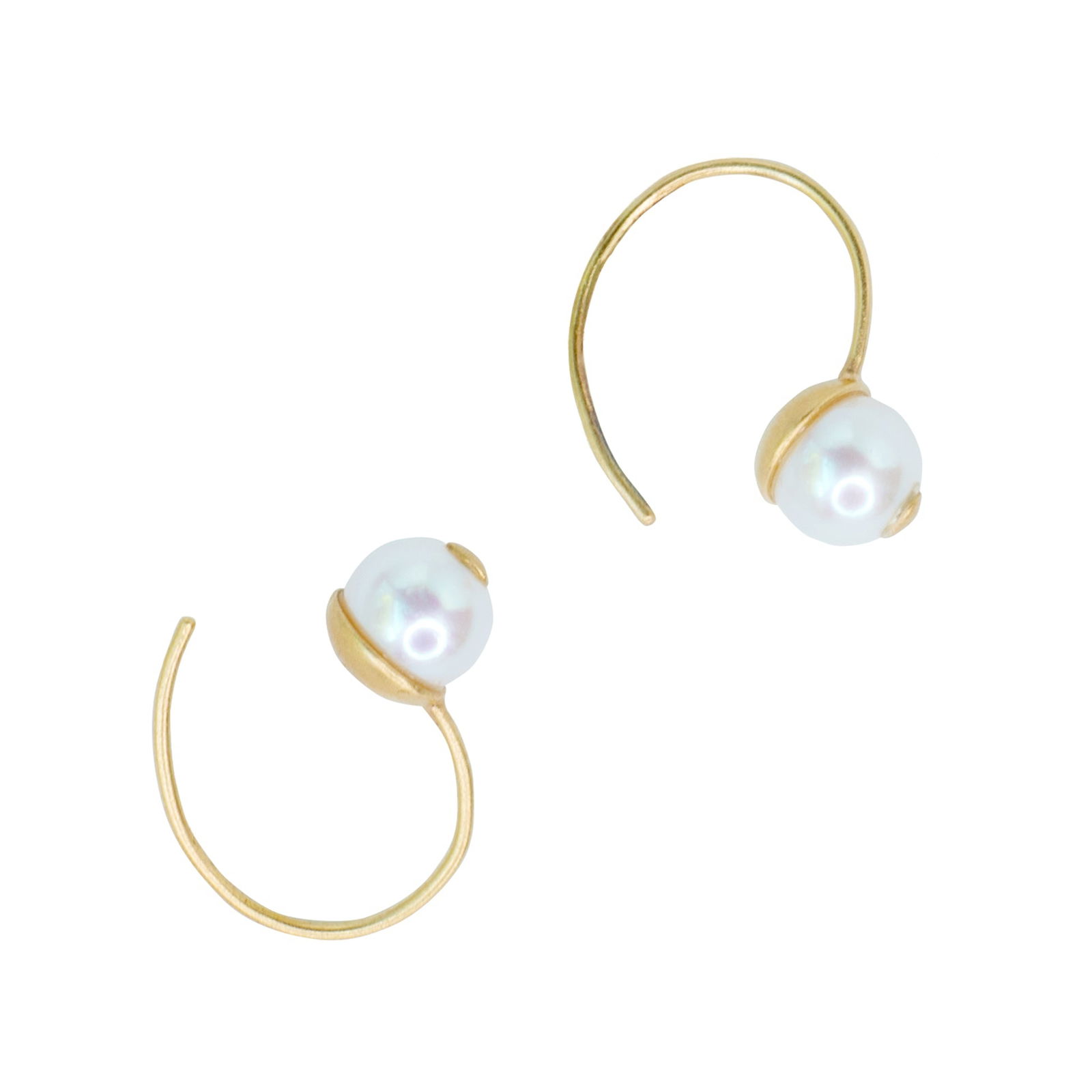 Cat Eye Pearl 18K Gold Hook Earring - 4