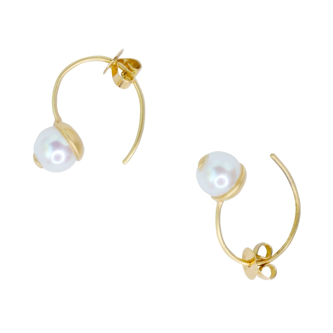 Cat Eye Pearl 18K Gold Hook Earring - 6