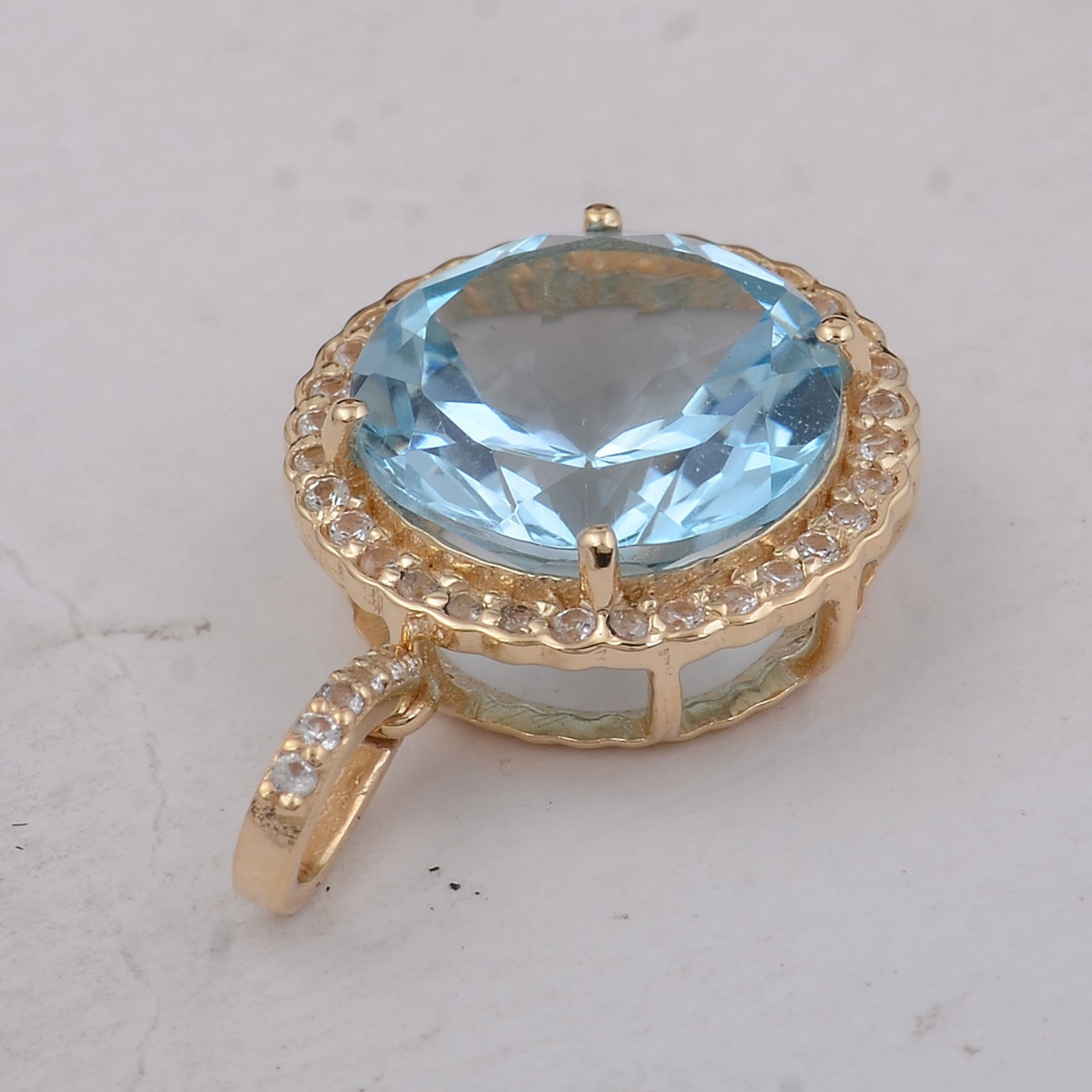 4.33 Ct Round Blue Topaz 9K Gold Pendant - 3