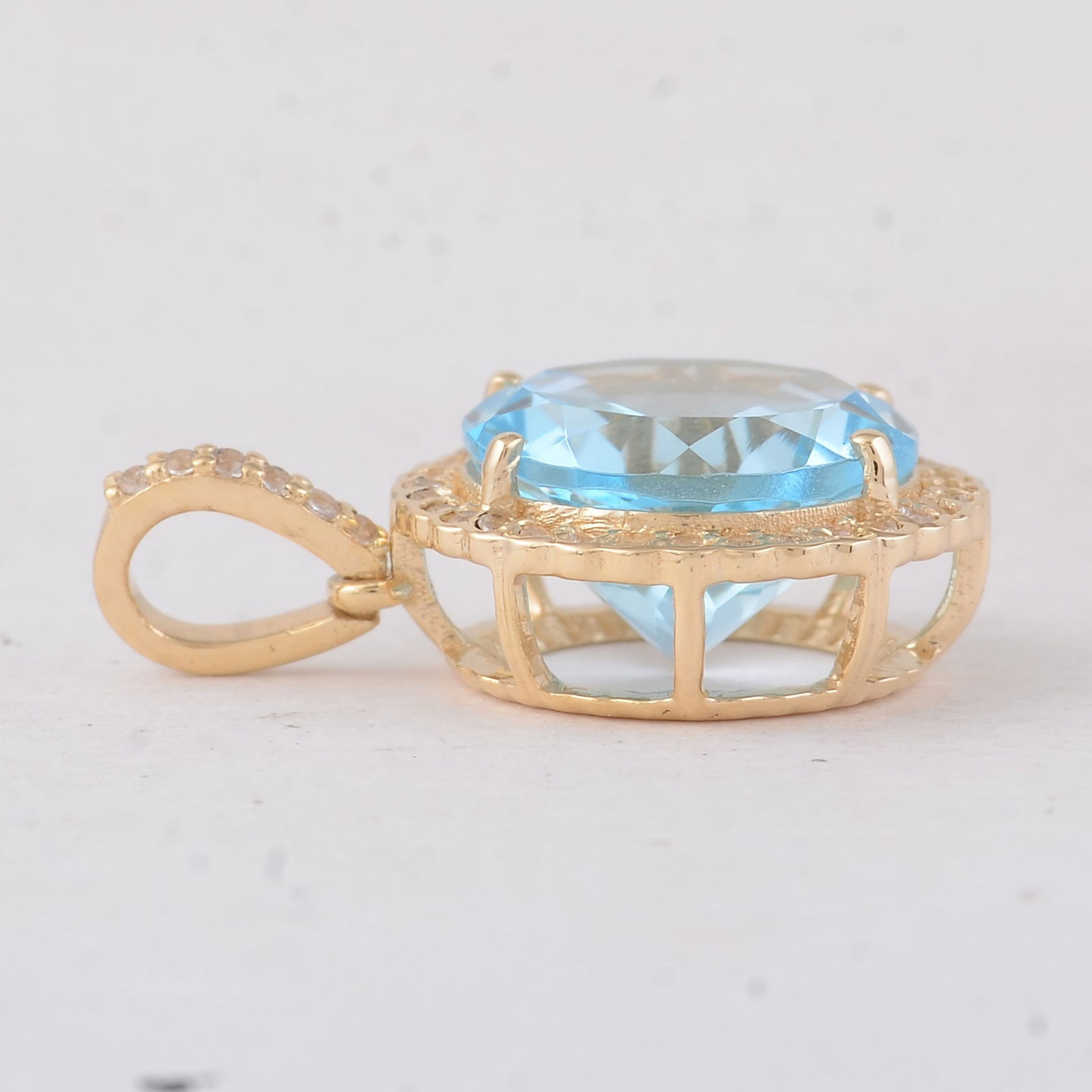 4.33 Ct Round Blue Topaz 9K Gold Pendant - 4