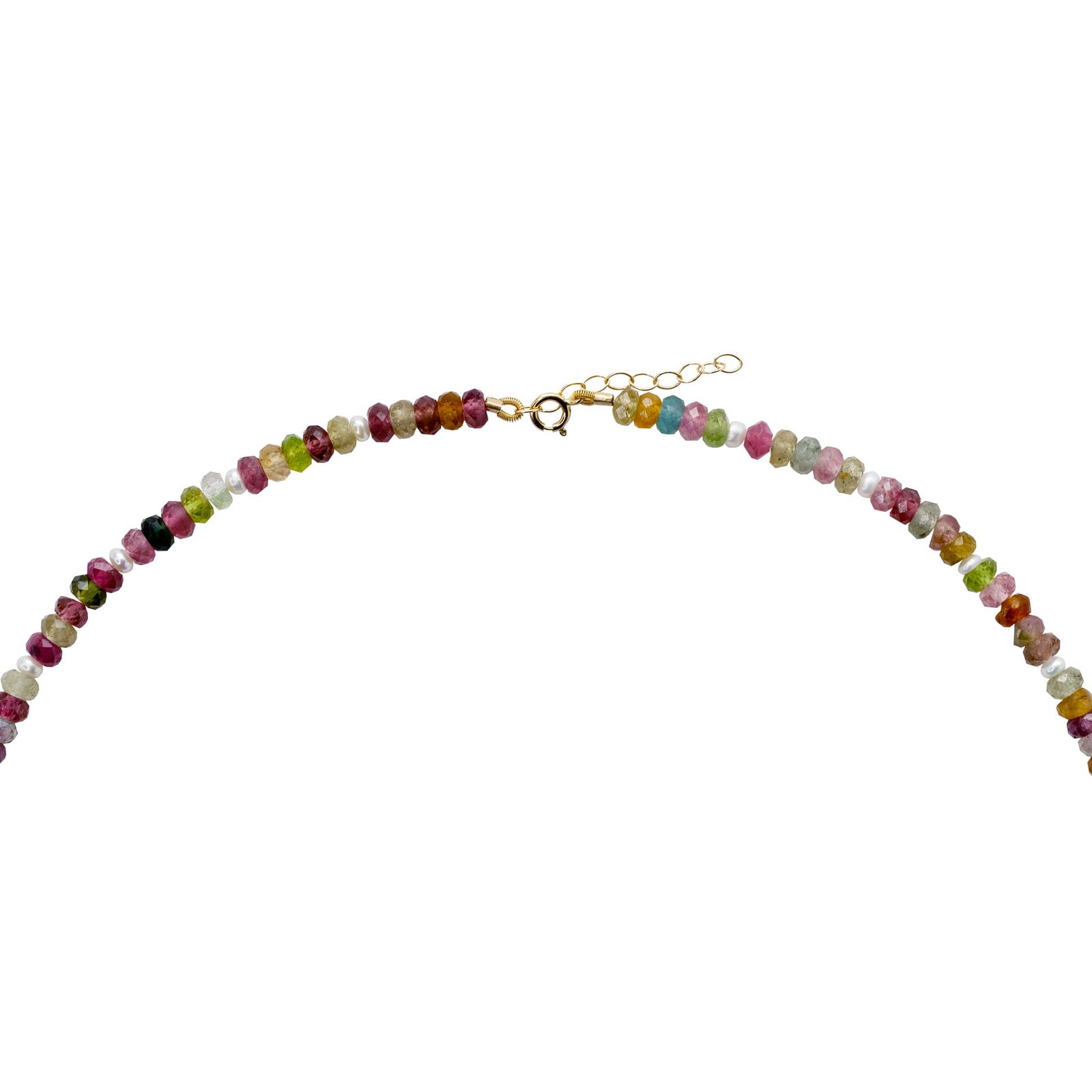 Rainbow Tourmaline & Pearl Necklace 14K Gold - 2