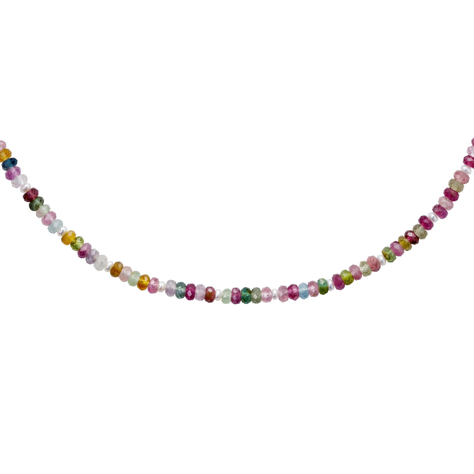 Rainbow Tourmaline & Pearl Necklace 14K Gold - 4