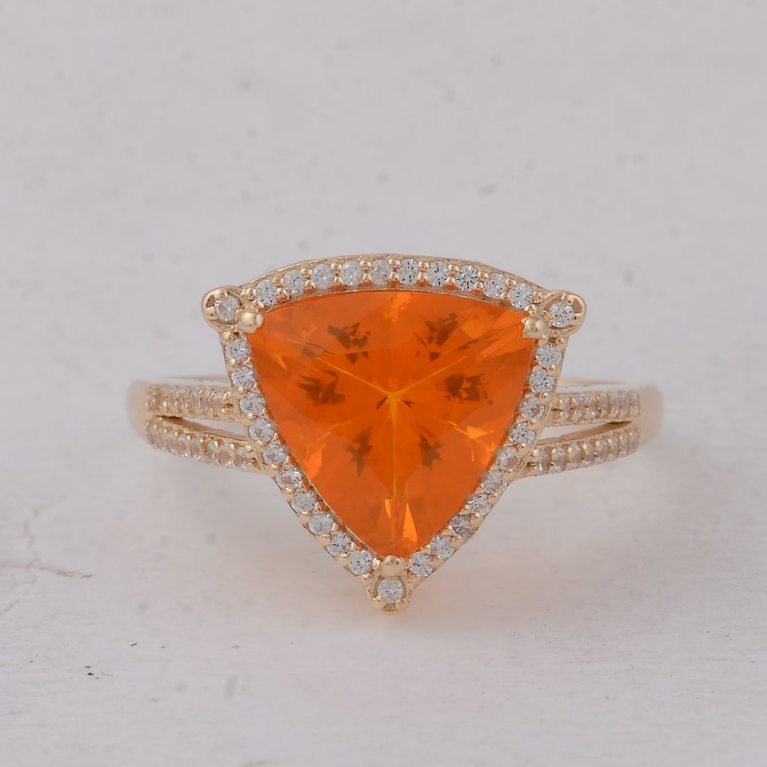 2.18 Ct Trillion Br.Fire Opal 9K Gold Ring (1 of 5)
