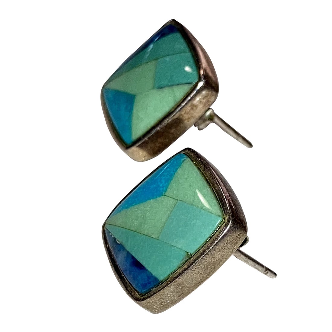 Sterling Silver Turquoise Inlay Square Earrings - 3