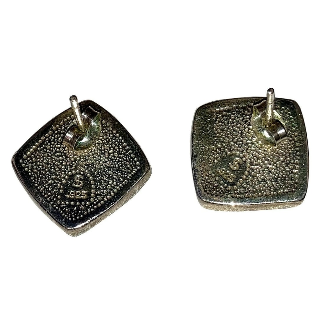 Sterling Silver Turquoise Inlay Square Earrings - 4