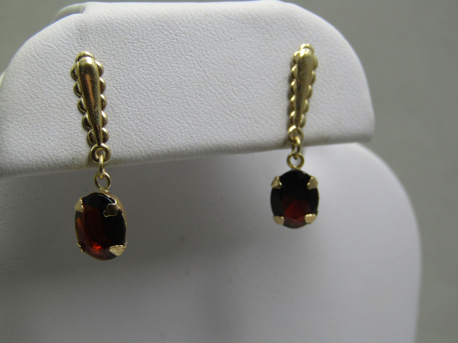 Vintage 14kt Garnet Drop Earrings, 7/8" Long, APpx. 2 TCW - 3