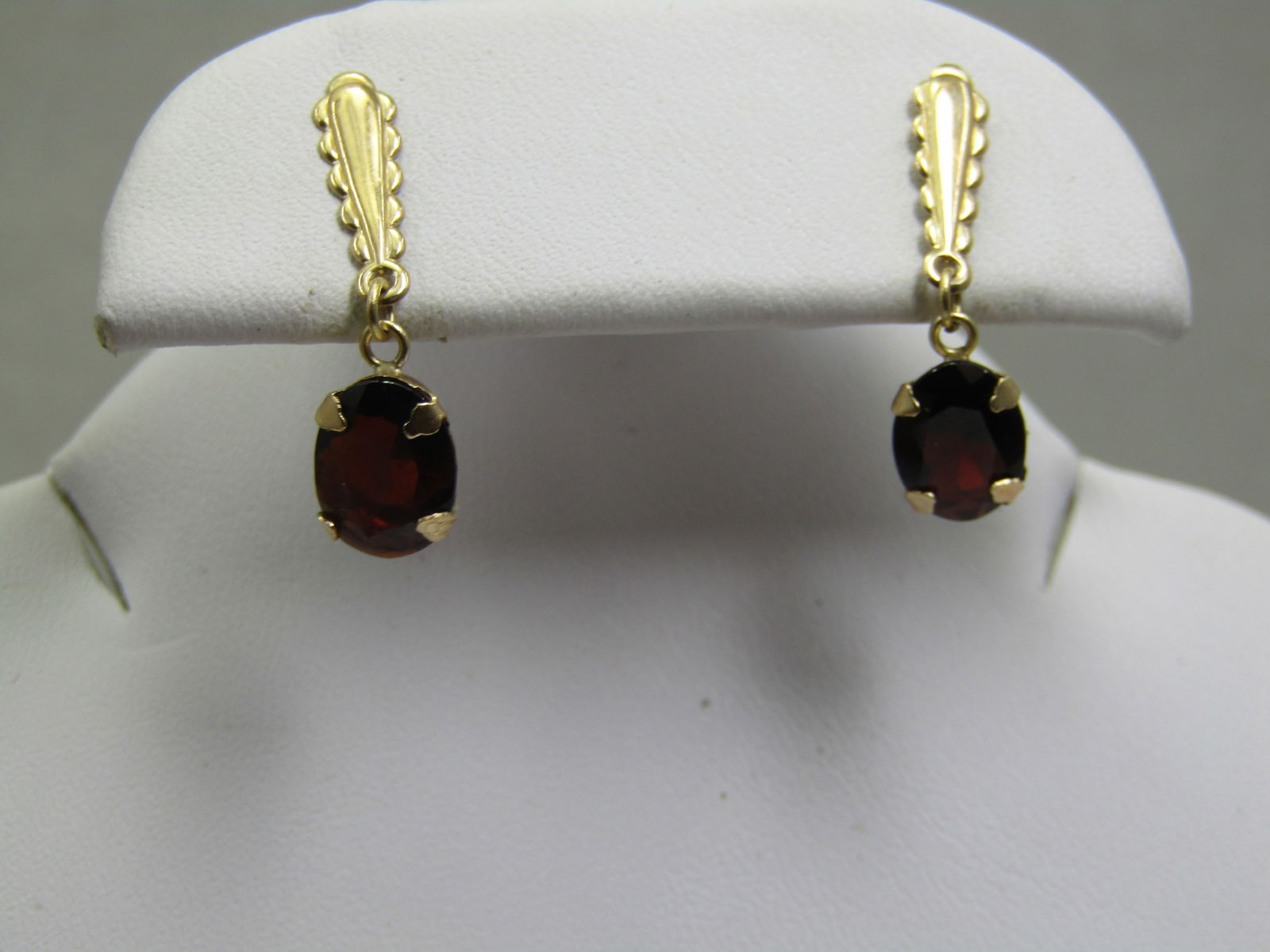 Vintage 14kt Garnet Drop Earrings, 7/8" Long, APpx. 2 TCW - 4