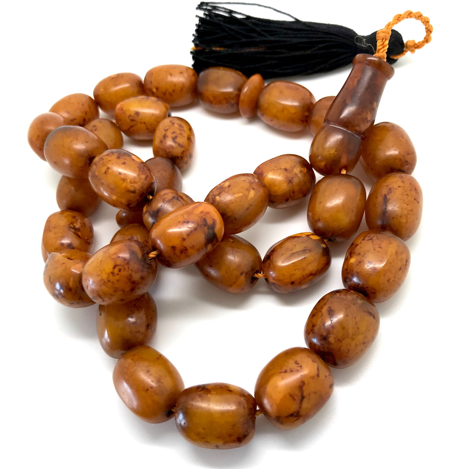 Impressive Vintage Amber Tesbih made from Barrel shaped Amber beads - 4