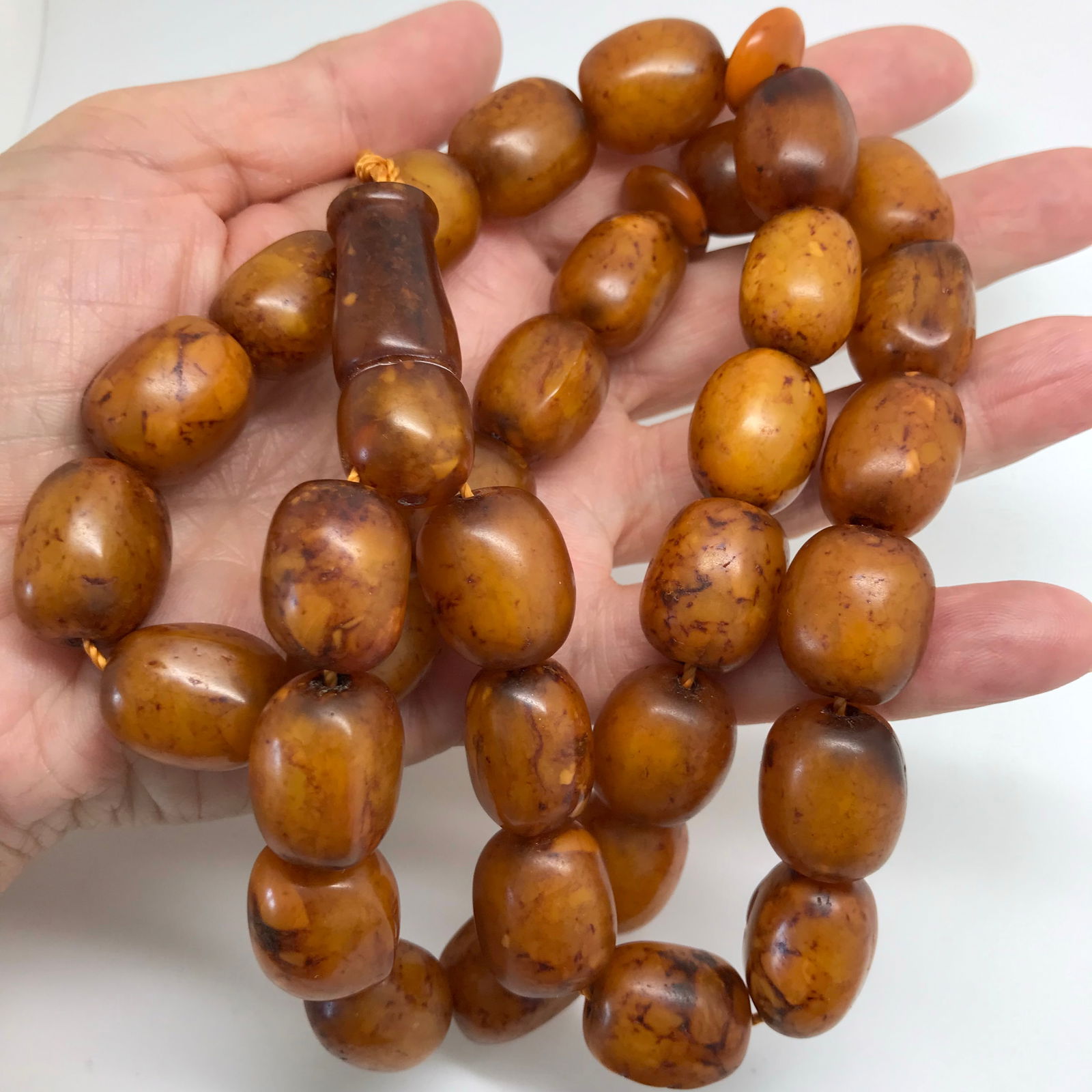 Impressive Vintage Amber Tesbih made from Barrel shaped Amber beads - 5