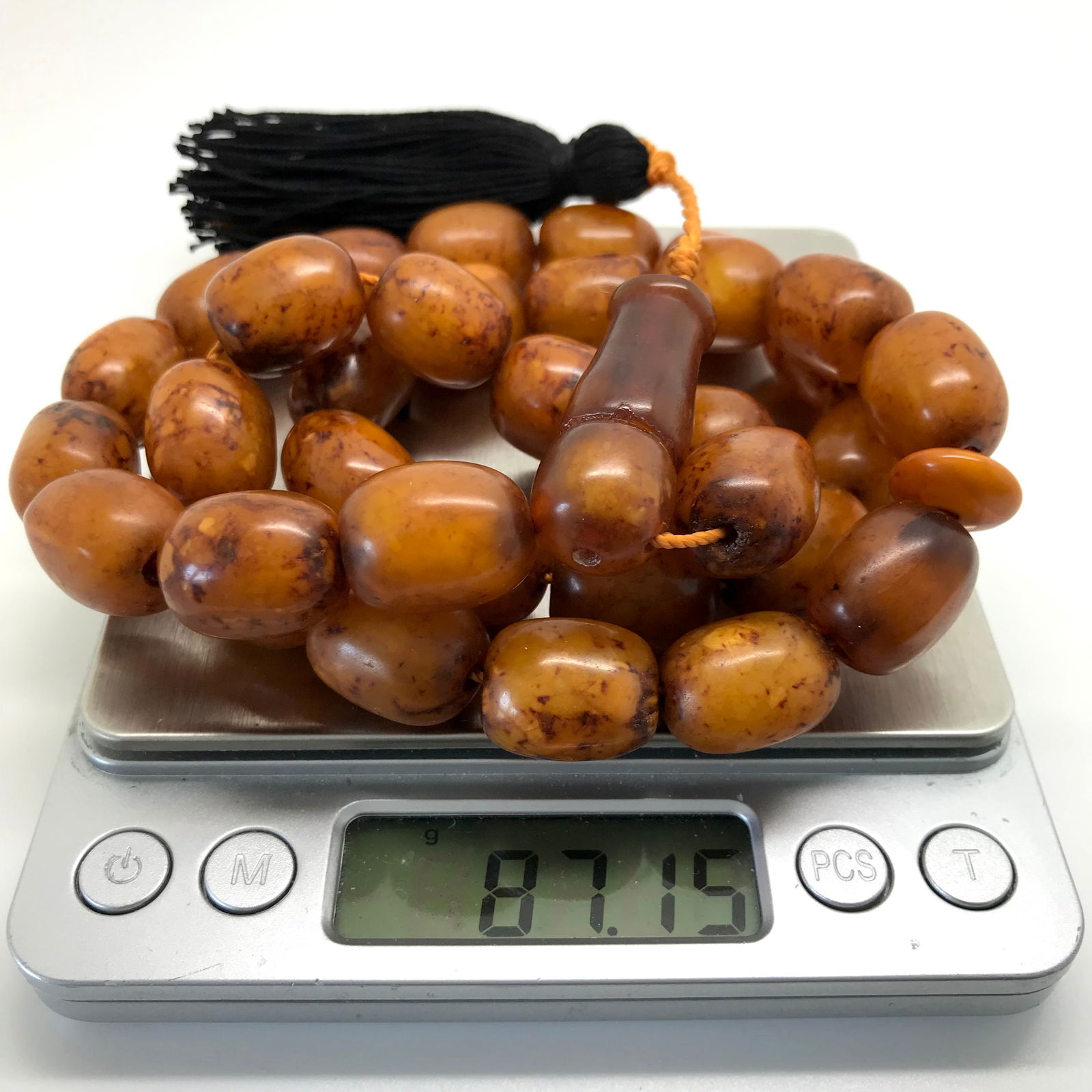 Impressive Vintage Amber Tesbih made from Barrel shaped Amber beads - 6