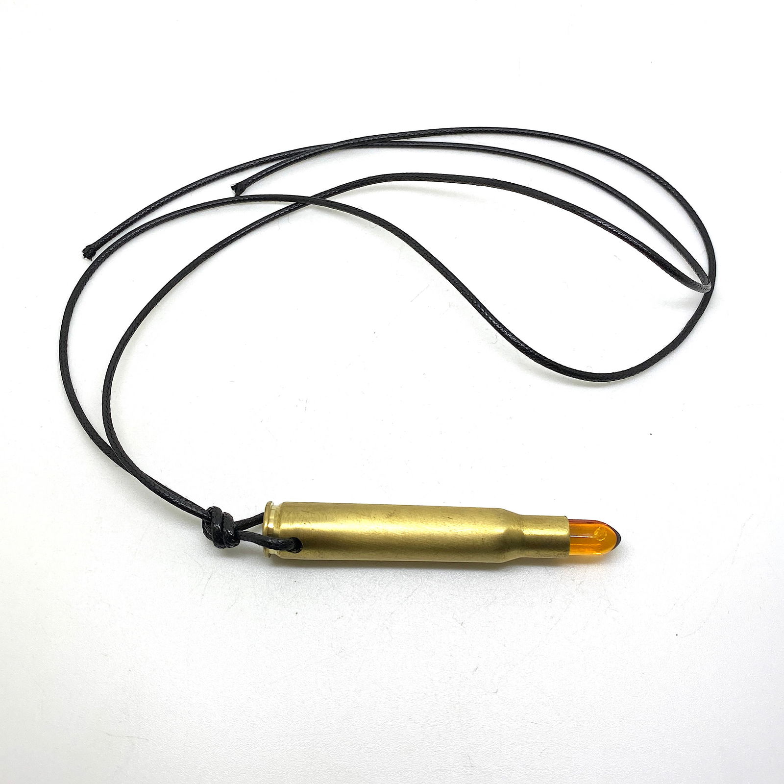 Remarkable Unique Vintage Amber Pendant with chain, shaped like a Bullet - 6