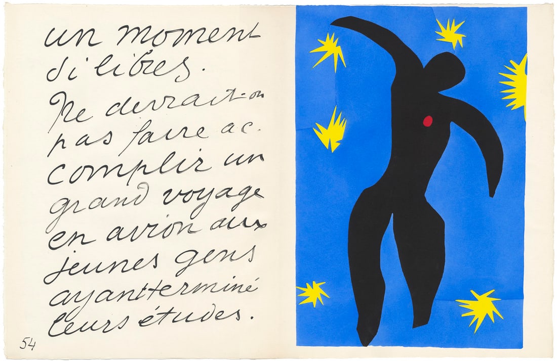 1983 Matisse Lithograph 8 jazz Icarus*: Title: 1983 Matisse Lithograph 8 jazz Icarus* Artist: Henri Matisse Description: Artist: Henri Matisse Country: France Title: Icarus Medium: Lithograph Paper size: 15x 22,5 inch folded as published Pr